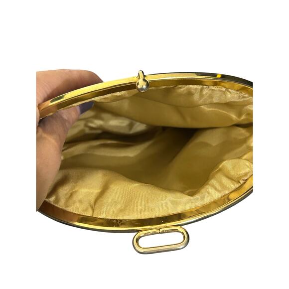 Vintage Neiman Marcus Made in Spain BOHO brown Suede Leather Gold Frame Clutch - Picture 3 of 4